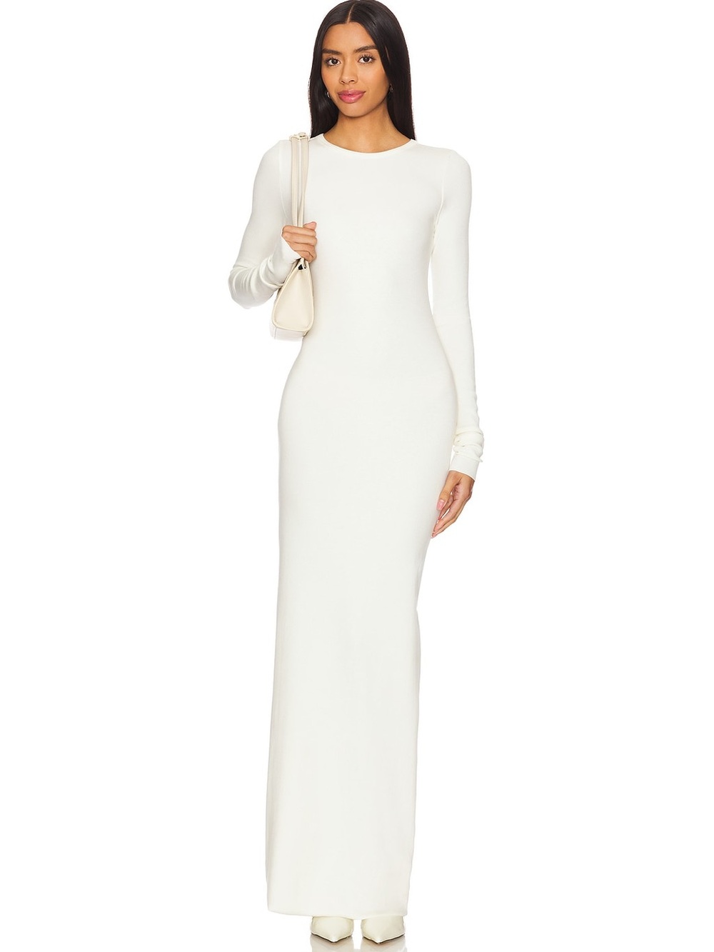 Eterne Long Sleeve Crewneck Maxi Dress in Cream